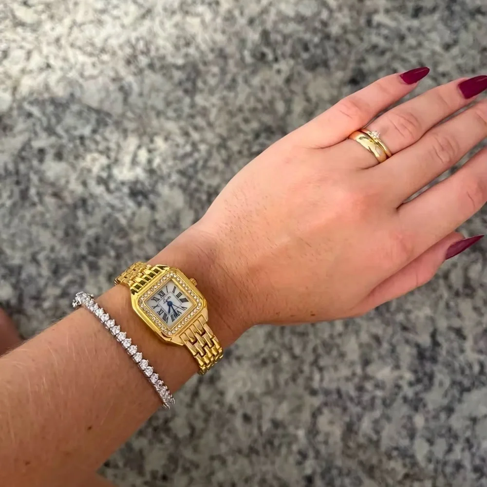 Panthere Classic Gold Crystal Stainless Steel Gold Watch